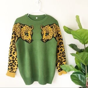 Fun Leopard Sleeve Oversized Sweater